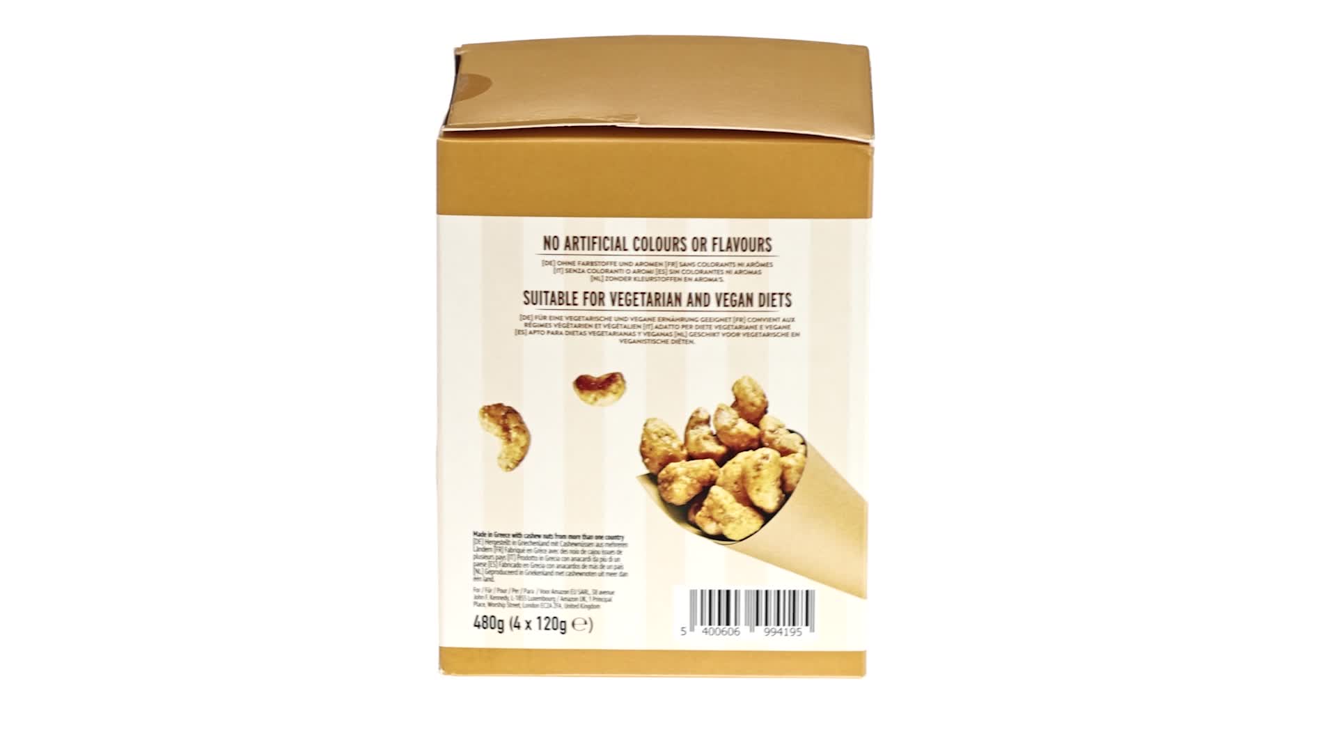Amazon Brand Happy Belly Caramelised Cashews, 120g x 4