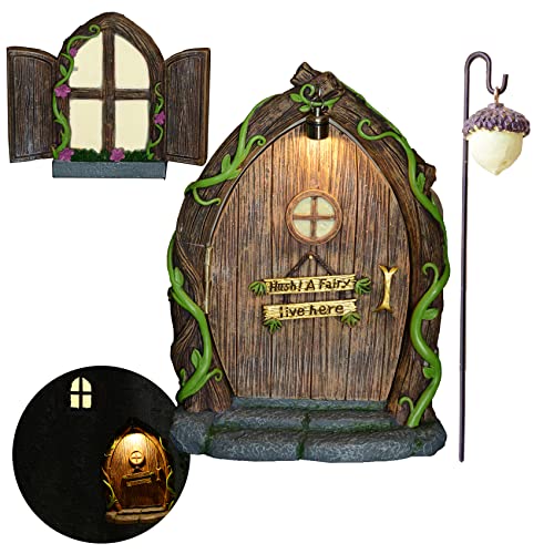 Fairy Door for Tree Decorations.Include openable Door,Windows and Pillar.Glow in The Dark. Fairy Garden Decor.Tree Faces Decor Outdoor.Fairy Garden Accessories.Fairy Garden kit. (Classic)
