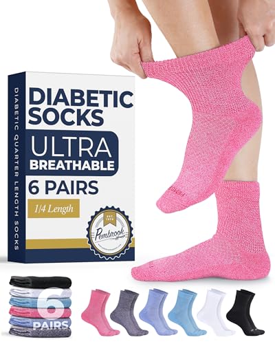 Image of Pembrook Knit Diabetic Socks for Men & Women - 6 Pairs, Wide Non Binding Neuropathy Socks for Women, Smooth Toe Seams