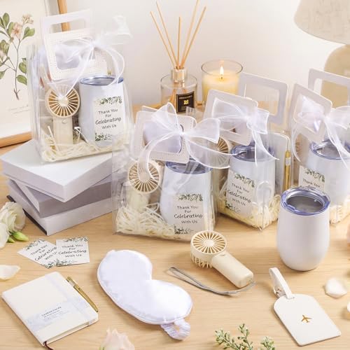 Talltalk 6 Sets Baby Shower Prizes for Game Wedding Bridal Shower Winners Gifts Guest Favors Luggage Tag Handheld Fan Cup Notebooks Silk Eye Mask Ballpoint Pen Card Bags (White) by Talltalk - Image 4