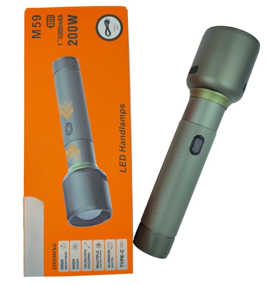 RL-M59 Heavy Duty 200W LED Torch, Metal Rechargeable Flashlight with 5000mAh Battery, Telescopic Zoom Focus, Type-C Fast Charging for Home & Outdoor Use-picture-46
