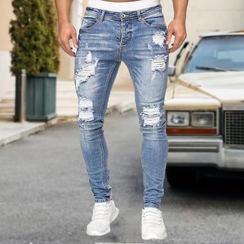 Men's Slim Fit Stretch Skinny Jeans - Ripped Distressed Denim Pants, Tapered Ankle for 2025 Casual Streetwear2