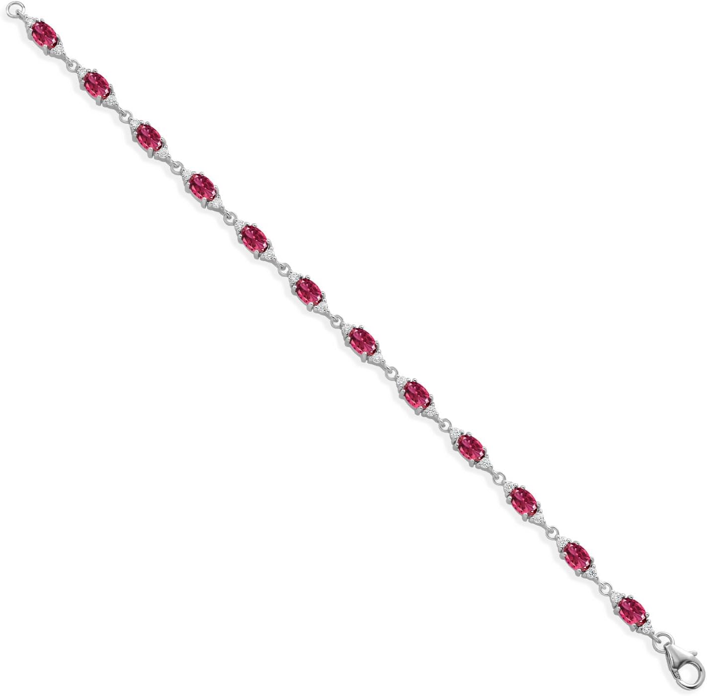 Gem Stone King 925 Sterling Silver Pink Tourmaline and White Moissanite Tennis Bracelet For Women (6.61 Cttw, Gemstone Birthstone, Oval 6X4MM, 6.5, 7, 7.5 Inch) - Image 3