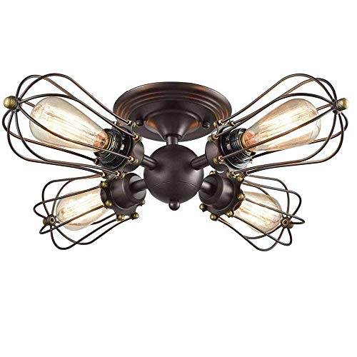 Lustre industriel vintage à cage métallique réglable 4 lumières pour salon rustique