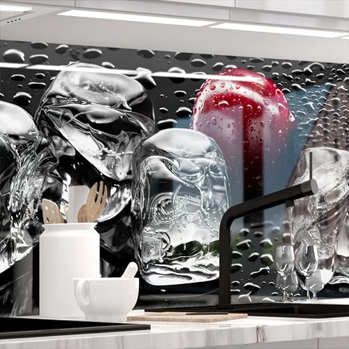 StickerProfis Küchenrückwand Spritzschutz selbstklebend, Glas Optik, Versteift, alle Untergründe, 1.8mm Rückwand für Küche, Kirschen UND EIS (Premium) 60 x 220cm