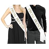 Prom Prince & Prom Princess Sashes - White Satin Sash/Metallic Gold Print - Prom Decorations School Prom Class of 2018 Prom Sash Prom Formal Supplies