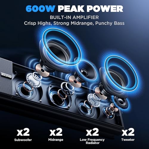 Image of Ehaho 34 inch 8-Speaker UTV SoundBar with Subwoofer, Bluetooth, IP66 Waterproof | 600W Peak Power with Deep Bass, Bluetooth, USB /AUX, Music-Sync RGB Lighting, Fits 1 inch-2 inch Roll Cages for UTVs, SXS & ATVs