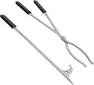 28" Firewood Tongs Set, Stainless Steel Fire Poker and Fireplace Tongs Log Grabber Set for fire pit outdoor Bonfire Wood Stove Fire Pit Use, Portable Rustproof Safely Campfire Tongs