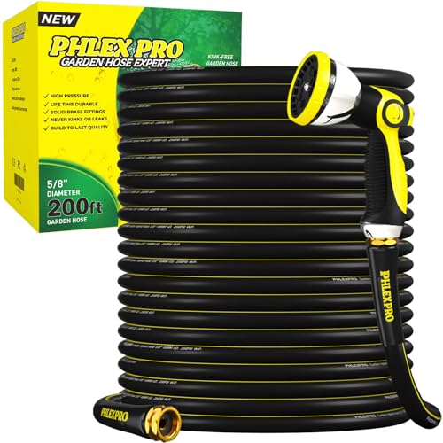 Garden Hose Set 200FT - PHLEX PRO Heavy-Duty Premium 5/8'' Rubber 3-Layer Water Hose - Innovation