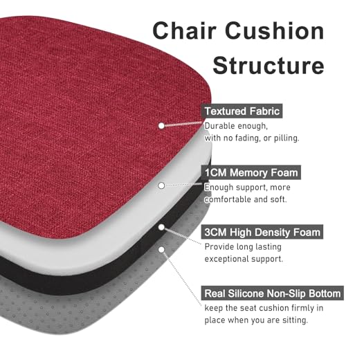 Image of baibu 14x14 Memory Foam Metal Chair Cushions Set of 2, Dual-Layer Design Non-Slip Metal Dining Chair Pads Kitchen Seat Cushion with Machine Washable Cover, Red