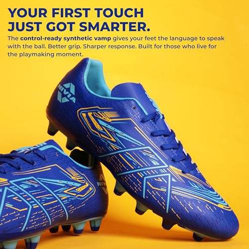 Image of Nivia Neuron Football Studs for Men, Synthetic Leather Upper, TPU Blade Stud Sole, Dual Foam Collar, Ideal for Hard, Grass & Turf Surfaces(Blue /Sky Blue)