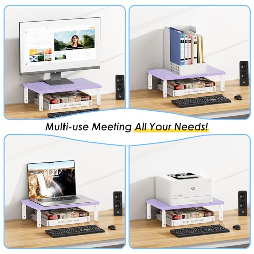 Image of ECOLOVI Adjustable Wood Computer Monitor Stand Riser, Office Desk Organizer and Accessories for Monitor, Laptop, PC, Printer, Office Desk Accessories Workspace Organizer for Home Office Supplies, Purple