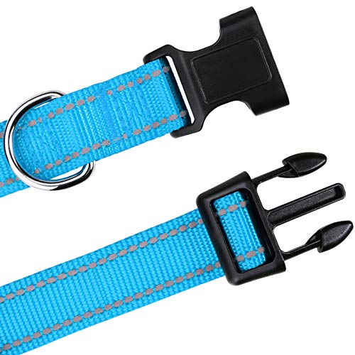 Tagme Reflective Nylon Dog Collars, Adjustable Classic Dog Collar With Quick Release Buckle For Puppy, Sky Blue, 3/8" Width #TOP3