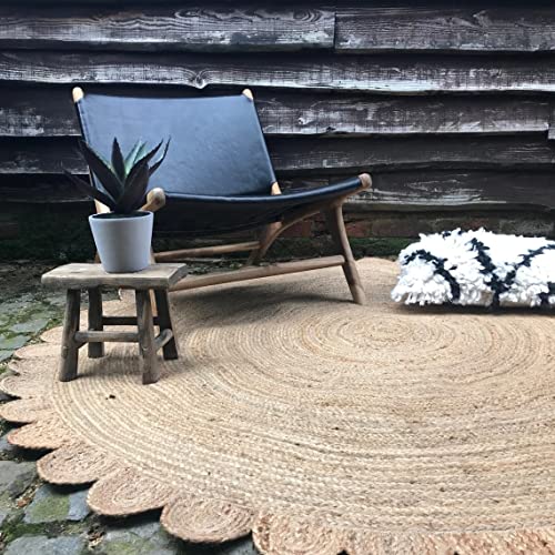 4X4, 5X5, 6X6,Feet Natural Jute Scallop Round Rug, Floor Scalloped Edge Rug Braided Boho Eco Large Circular Handmade Area Rugs (Natural, 6X6 Ft Round Rug) #TOP2