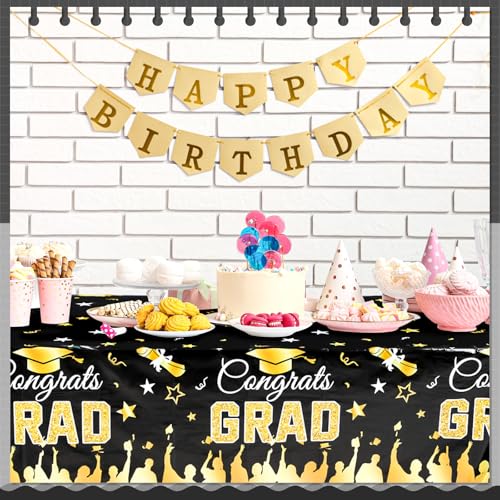 Image of Oudain 3 Pcs 2026 Graduation Party Decorations, Gongrats Grad Tablecloths Class of 2026 Table Covers for Graduation Party Supplies Decor 54 inchx108 inch