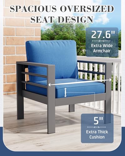 Image of AECOJOY Aluminum Patio Furniture Set, 5 Seats Modern Outdoor Furniture with Coffee Table, 4 Pieces Metal Conversation Sectional Sofa, Blue