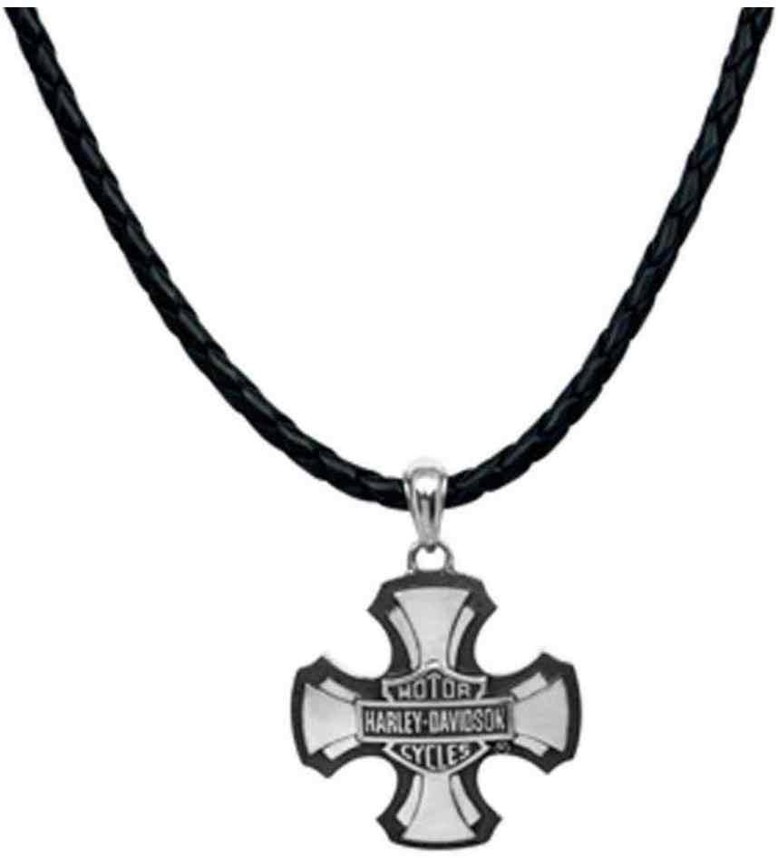 Harley-Davidson Mens Necklace, Cross Bar & Shield, Sterling Silver HDN0299-22