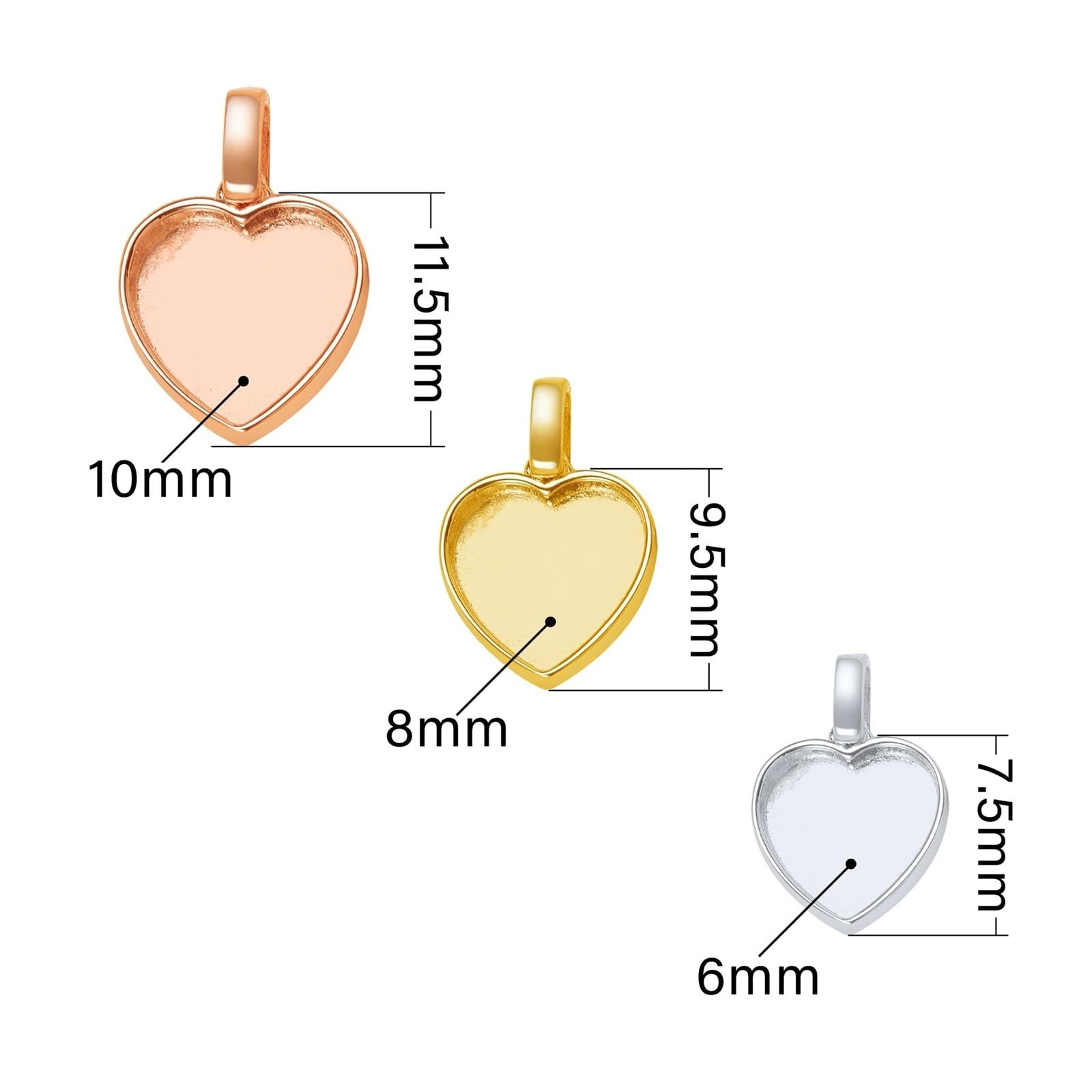Impostazioni Vuote Del Pendente Con Castone A Forma Di Cuore In Resina | Ciondolo in argento 925 con retro massiccio