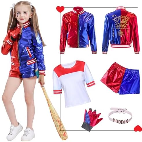 Harley Costume Kids Cosplay Joker Coat Gloves T-Shirt Necklace Wig Inflatable Baseball Halloween Carnaval