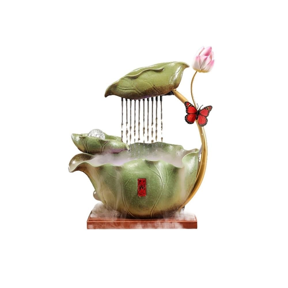 ZTHYSHOZ Tabletop Fountain Waterfall Ceramic Lotus Water Ornaments Circulating Living Room Office Decoration