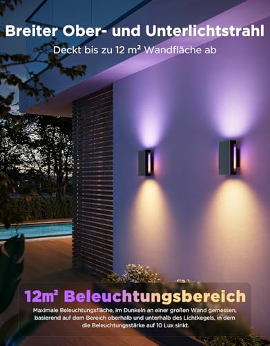 Govee Outdoor UpDown Wandleuchte RGBICWW, 1400LM LED Wandleuchte Aussen mit 64 Szenenmodi, IP66 Wasserdicht Wandlampe, Funktioniert mit Matter, Alexa und Google Assistant, 2er-Pack 6