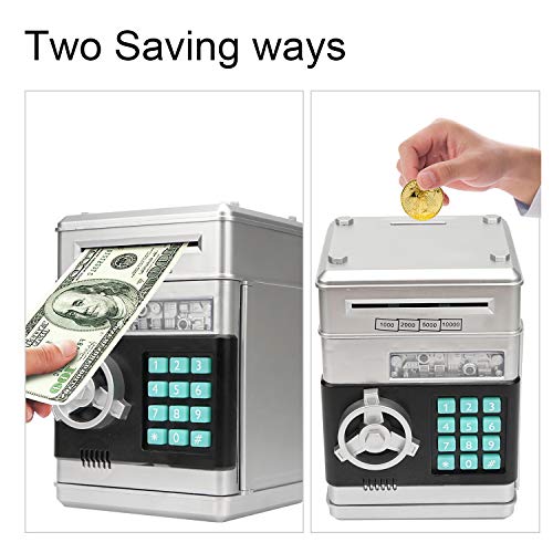 Adevena Electronic Piggy Bank, Mini Atm Password Money Bank Cash Coins Saving Box For Kids, Cartoon Safe Bank Box Perfect Toy Gifts For Boys Girls (Silvery) #TOP4