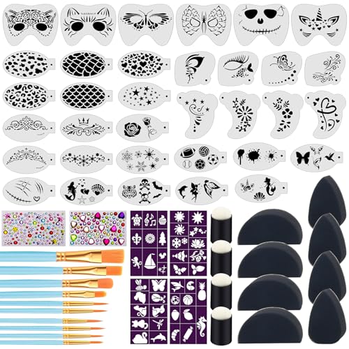34+28Pcs Face Paint Stencils Kit, Suboyica 34 Pcs Plastic Facial Painting Stencils Reusable Body...