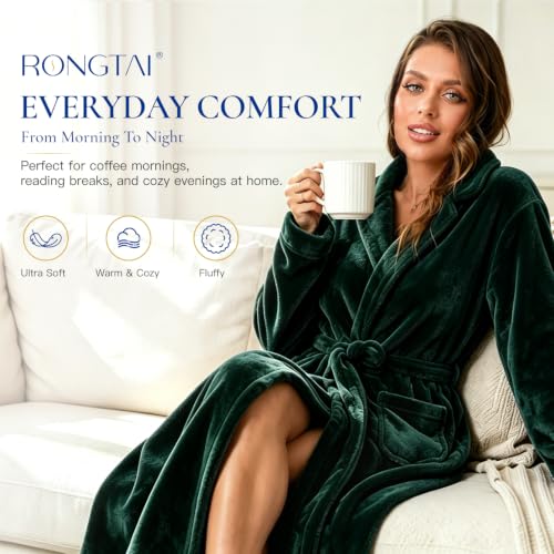 Image of RONGTAI Womens Bathrobe Ladies Fleece Plush Warm Long Robes Fleece Nightgown Sleepwear
