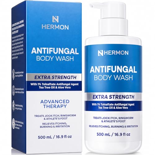 Hermon Antifungal Body Wash Extra Strength: Antifungal Soap for Jock Itch, Tinea Versicolor, Ringworm, Back Acne, Foot Odor - Anti Fungal Body Wash with Tea Tree Oil for Men and Women