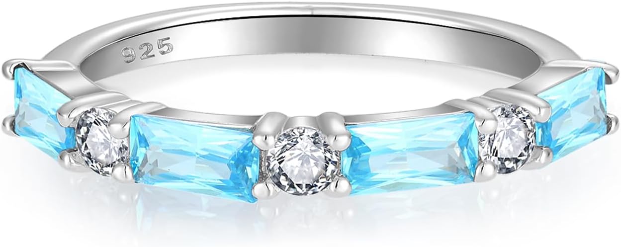 STARCHENIE Baguette Gemstone Rings for Her | 925 Sterling Silver Stackable Ring for Women | Eternity Ring Size 5-10
