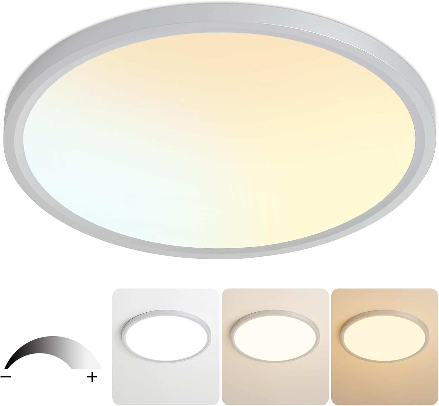 20 Inch Flush Mount Ceiling Light, Bright 40W Dimmable LED Fixture 4000LM, 3000K/4500K/6000K Adjustable, Durable Round Ceiling Lamp for Bedroom, Kitchen, Living Room, Dining Room, Bathroom, Silver 20 Inch Silver