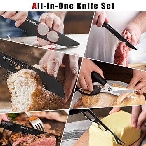 Knife Set, 21 Pieces Chef Knife Set With Block For Kitchen, German Stainless Steel Knife Block Set, Dishwasher Safe, Elegant Black #TOP7