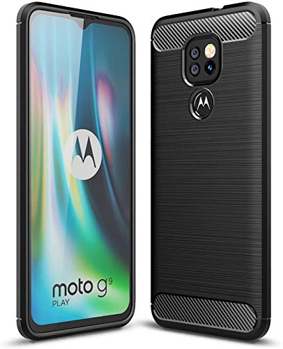 Image of NPRC Hybrid Ultra Slim Protective Case TPU Non-Slip Carbon Fiber Texture Shockproof Case Cover for Moto G9 Play - Black