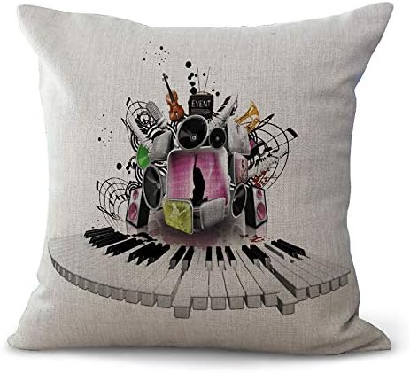 Hengjiang WEIANG Music Party Cushion Covers Guitar Record Music Note Painting Cotton Linen 18x18/ 45x45cm Throw Pillow Cases For Home Sofa Bed Decorative