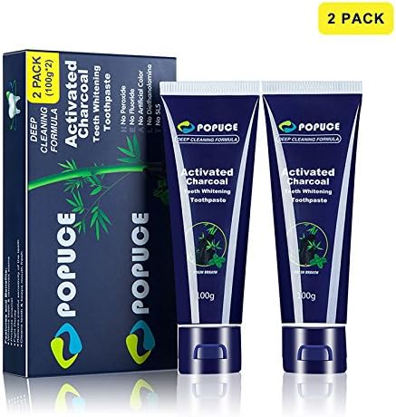 Activated Charcoal Teeth Whitening Toothpaste, Appropriate Organic Natural Bamboo Carbon Powder for Optimum Black Foam, Removes Bad Breath and Coffee or Wine Stains, 2 Pack