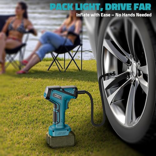 Image of DIYtoolifz 150PSI Cordless Tire Inflator Compatible with Makita 18V Battery | Portable Air Compressor Pump Car Tire Pump with Digital Pressure Gauge & LED Light for Auto, Motorcycles, Balls (Tool Only)