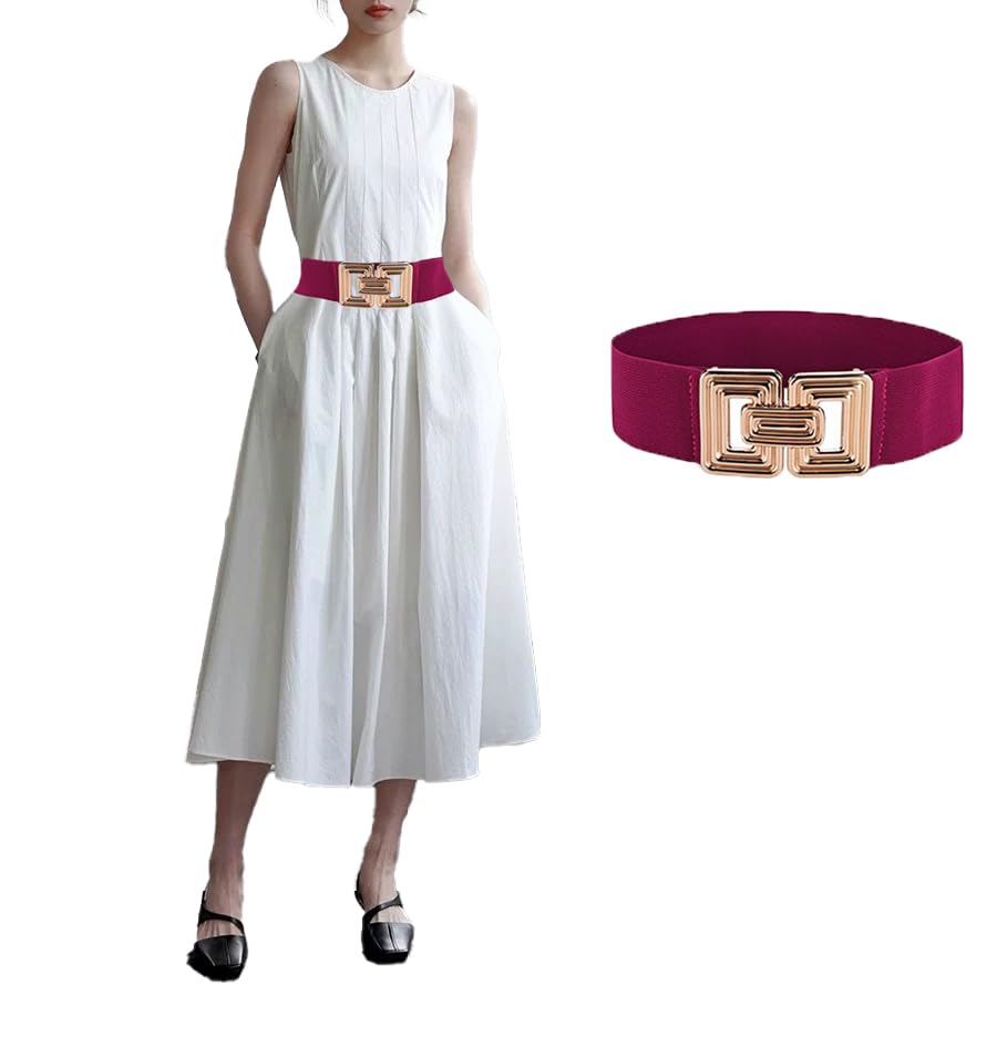 COTIM COYIN Women's Adjustable Elastic Belt With Gold Buckle for Pants Jeans Dresses3