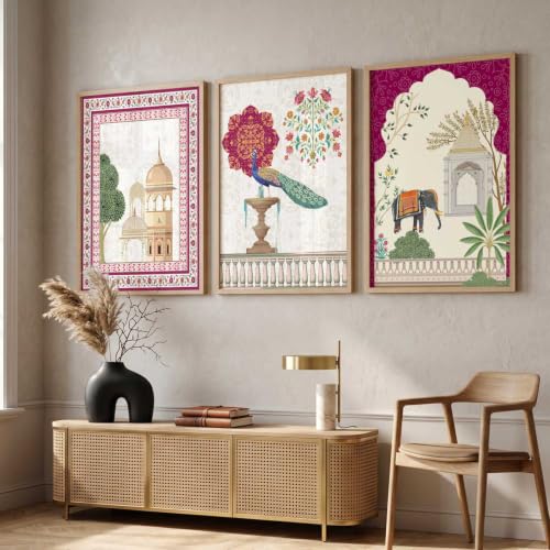 Image of kotart Indian Traditional Madhubani Wall Art Painting | Paintings with Frame Home Decoration For Living Room Bed Room Hotel Wall Decor Digital Reprint Set of 3 (10X13 inch)
