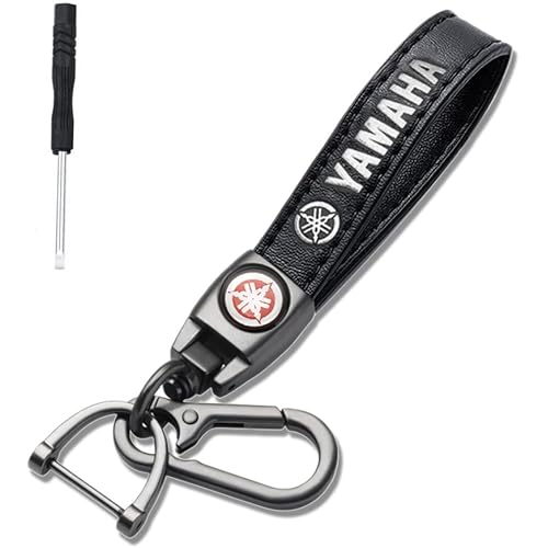 Genuine Leather Car Keychain for Yamaha Sport Accessories, Family Key Chain for Women and Men (Black)
