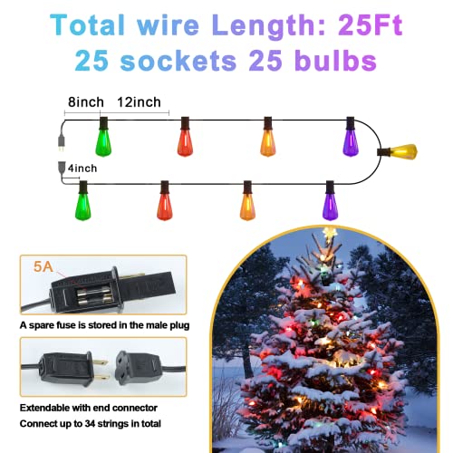 Zuske Christmas Lights Outdoor Colored String Lights, 25Ft Multicolor String Lights With 25 Led Bulbs Waterproof Shatterproof Patio Lights For Garden Backyard Yard Gazebo Bistro Holiday Party Easter #TOP4