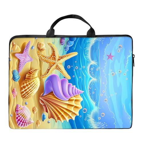 RWUTYTIUL Laptop Shoulder Bag Sleeve Case for Women Men 17 Inch, Large Capacity Waterproof PU Leather Computer Handbag Suitable for 15.6" 16" 17 Inch iPad/Netbook/Tablet/Reader, Shell Beach