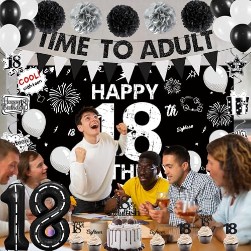 Image of Holkcog Black 18th Birthday Decorations for Girls Boys
