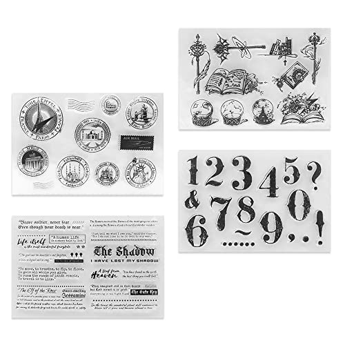 Modixun 4 Themes 45Pcs Clear Stamps, Retro Rubber Clear Stamp, Retro Figuren, Lebenszitate, Poststempel, Magic Ball, Silikon Clear Rubber Stamps für DIY Scrapbooking, Stil A Cover
