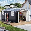 WELYAS 10x16 FT Metal Outdoor Shed Extra Large Waterproof Tools Storage House with Skyview Windows Air Vent Reinforced Frame for Outside Garden Backyard to Store Bikes,Lawnmower,Garage,Dark Grey