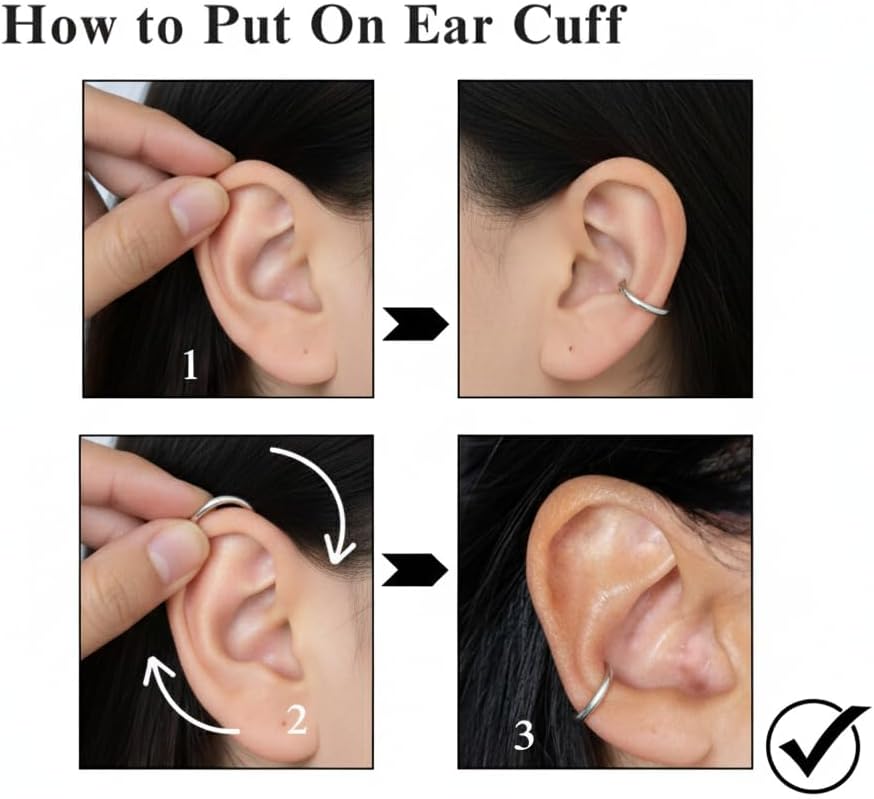 Ear Cuffs for Women Non Piercing, Adjustable 16 Gauge Gold Ear Cuffs with Hammered or Smooth Finish, Lightweight Earring Cuffs for Cartilage & Conch (14k Gold Filled & Rose Gold Filled) - Image 4