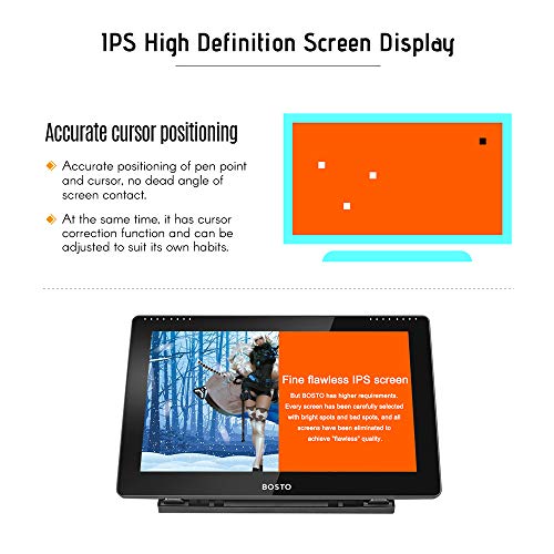 Aibecy BOSTO 16HD 15.6 Inch IPS Graphics Drawing Tablet Display Monitor 1920 1080 High Resolution 8192 Pressure Level with Rechargeable Stylus Pen/ 20pcs Pen Nips(Need to Connect to a Computer)