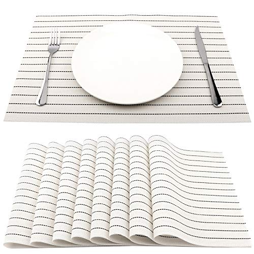 SUEH Design - Manteles individuales de vinilo tejido, de 45,7 x 30,5 cm, fáciles de limpiar y lavables a máquina, juego de 8, con forro blanco Cover
