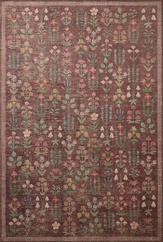 Image of Loloi Rifle Paper Co Edinburgh Merlot /Multi 10'-0 inch x 14'-0 inch Area Rug | EDN-03 Printed Approx. 10x14 Red Living room Dining room Bedroom, Rustic, Elegant, Muted, Refined, Area Rug
