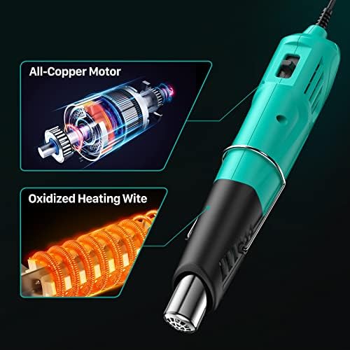 Bild 3 - Mini Heißluftpistole, Handheld Heißluftföhn mit 2 Temperatureinstellungen 249°C-455°C, Schnelles Aufheizen Heißluftfön mit Überlastungsschutz, Edelstahldüse für Handwerk, Schrumpffolie