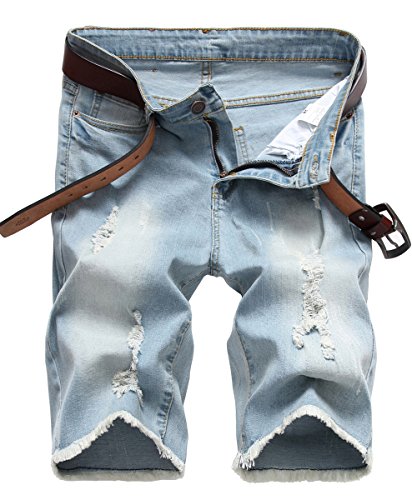 NITAGUT Men's Fashion Ripped Short Jeans Slim Fit Denim Short Vintage Blue-US 32